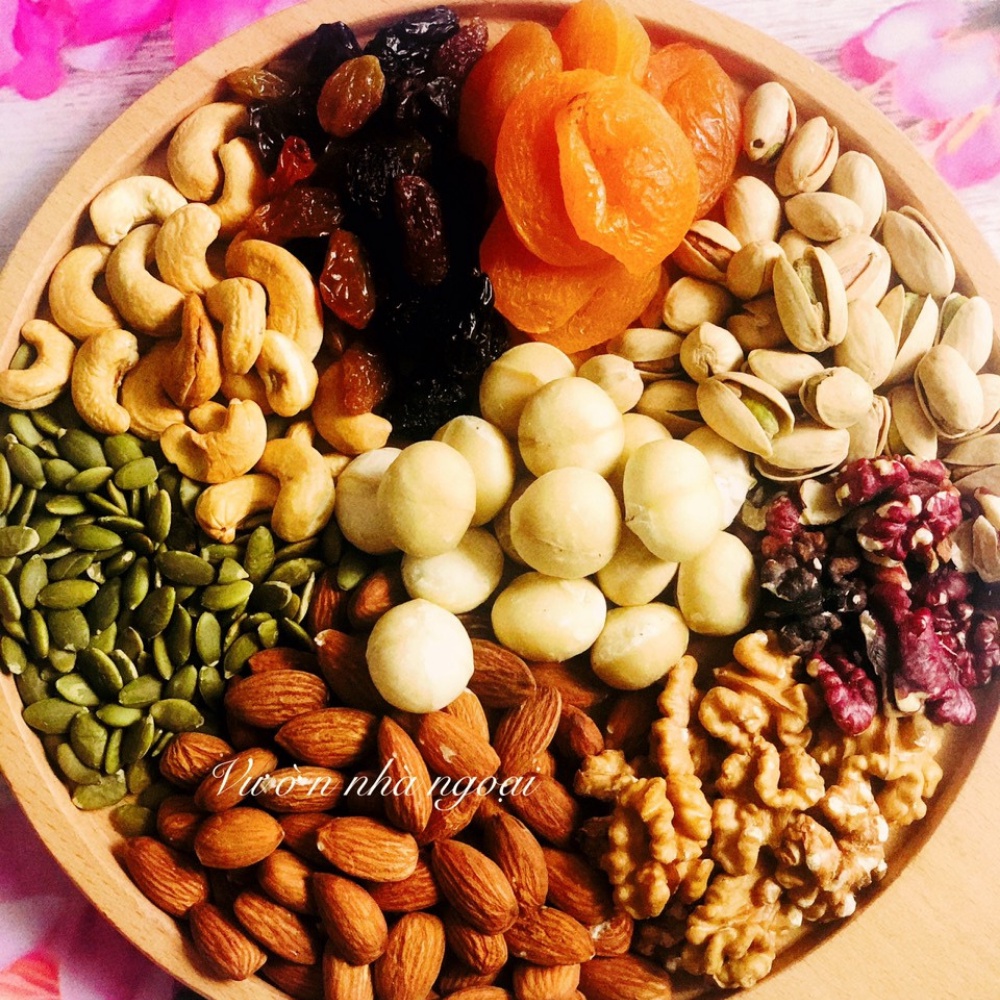 Hỗn hợp 6 loại hạt dinh dưỡng 500g (macca, hạt dẻ, hạnh nhân, hạt óc chó vàng+đỏ, điều, bí xanh)