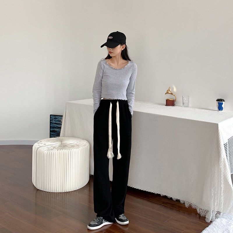 Quần Ống Rộng Lưng Cao Màu Trơn Phong Cách Hàn Quốc Thời Trang Dành Cho Nữ