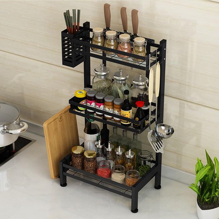 Kệ để gia vị 2 tầng ,3 tầng sơn tĩnh điện Tabihome kèm giá dao thớt,móc treo, đũa thìa thép sơn tĩnh điện 5 lớp chống rỉ