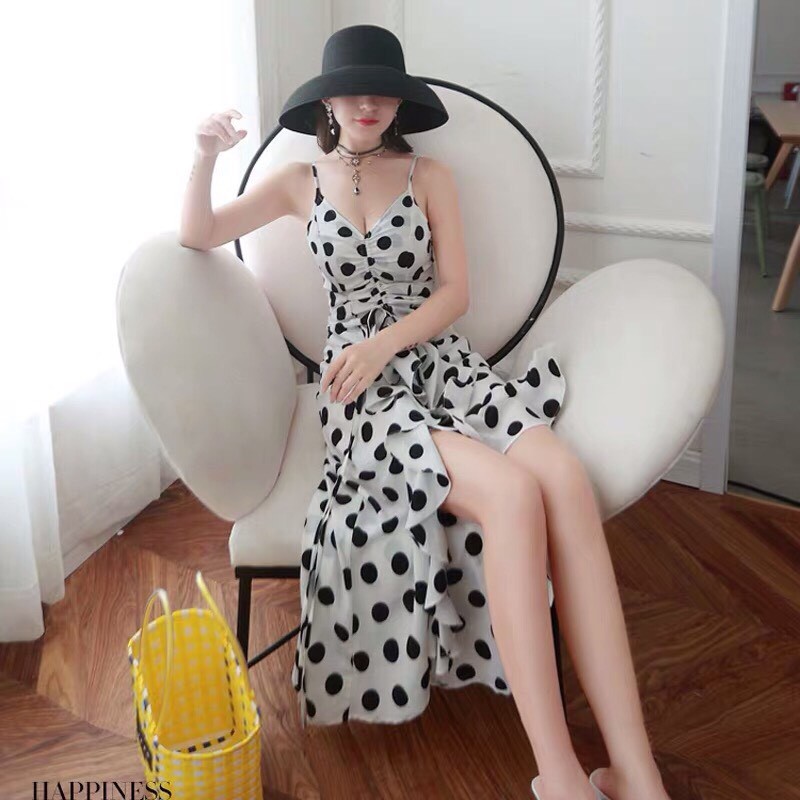 ĐẦM MAXI CHẤM BI 2 DÂY PHỐI BÈO MS346 | BigBuy360 - bigbuy360.vn