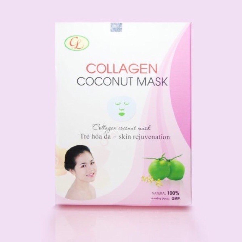 1 HỘP 4 GÓI MẶT NẠ DỪA COLLAGEN CỬU LONG PHỤC HỒI VÀ TÁI TẠO DA