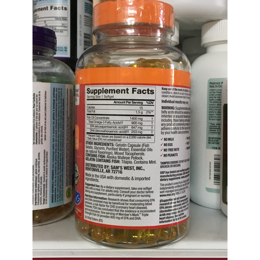 Dầu cá Member's Mark Triple Strength Fish Oil 1400mg 150 Softgels