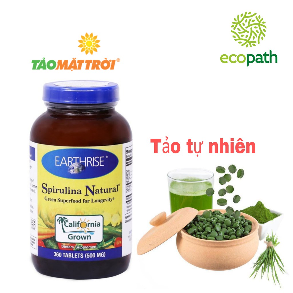 Tảo mặt trời Earthrise Spirulina Natural (Tự nhiên) chống lão hóa, hỗ trợ tim mạch, thải độc, giảm táo bón, mỡ máu (USA)