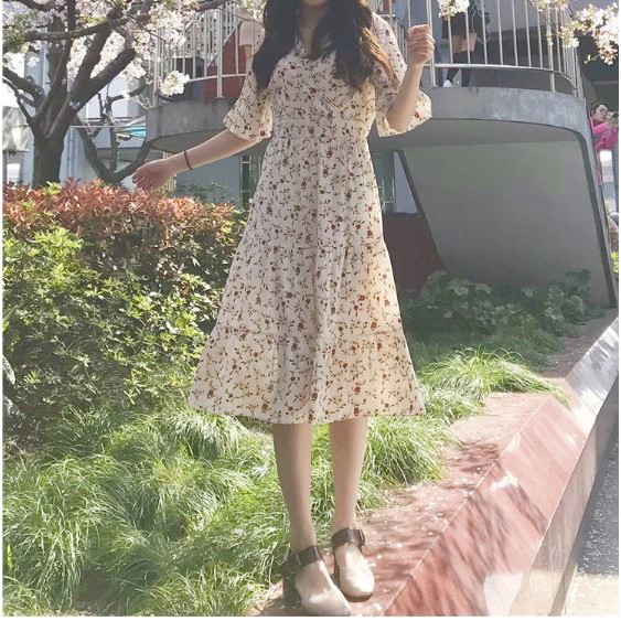 Đầm Maxi hoa nhí - Đầm tiểu thư vintage-VD005 | BigBuy360 - bigbuy360.vn