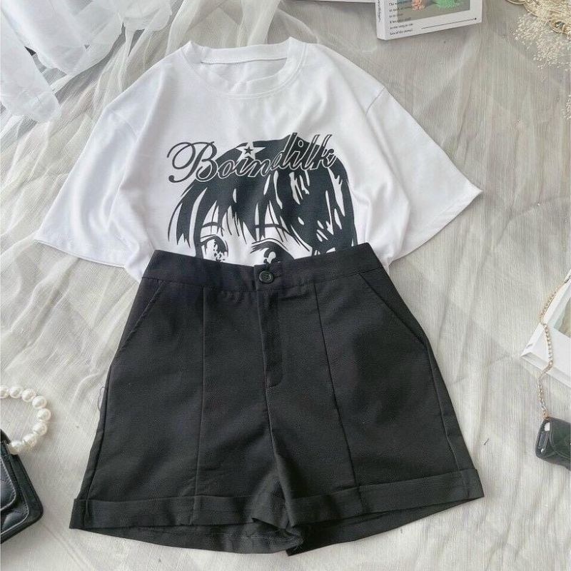 Set Quần Short Mix  Áo Phông💖FREESHIP💖 Set Áo Phông  Thụng Mix Quần Short Kaki  AD39