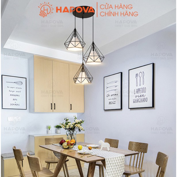 Bộ 03 Đèn thả trần kim cương HAPOVA DT 6527/3 cỡ 250mm