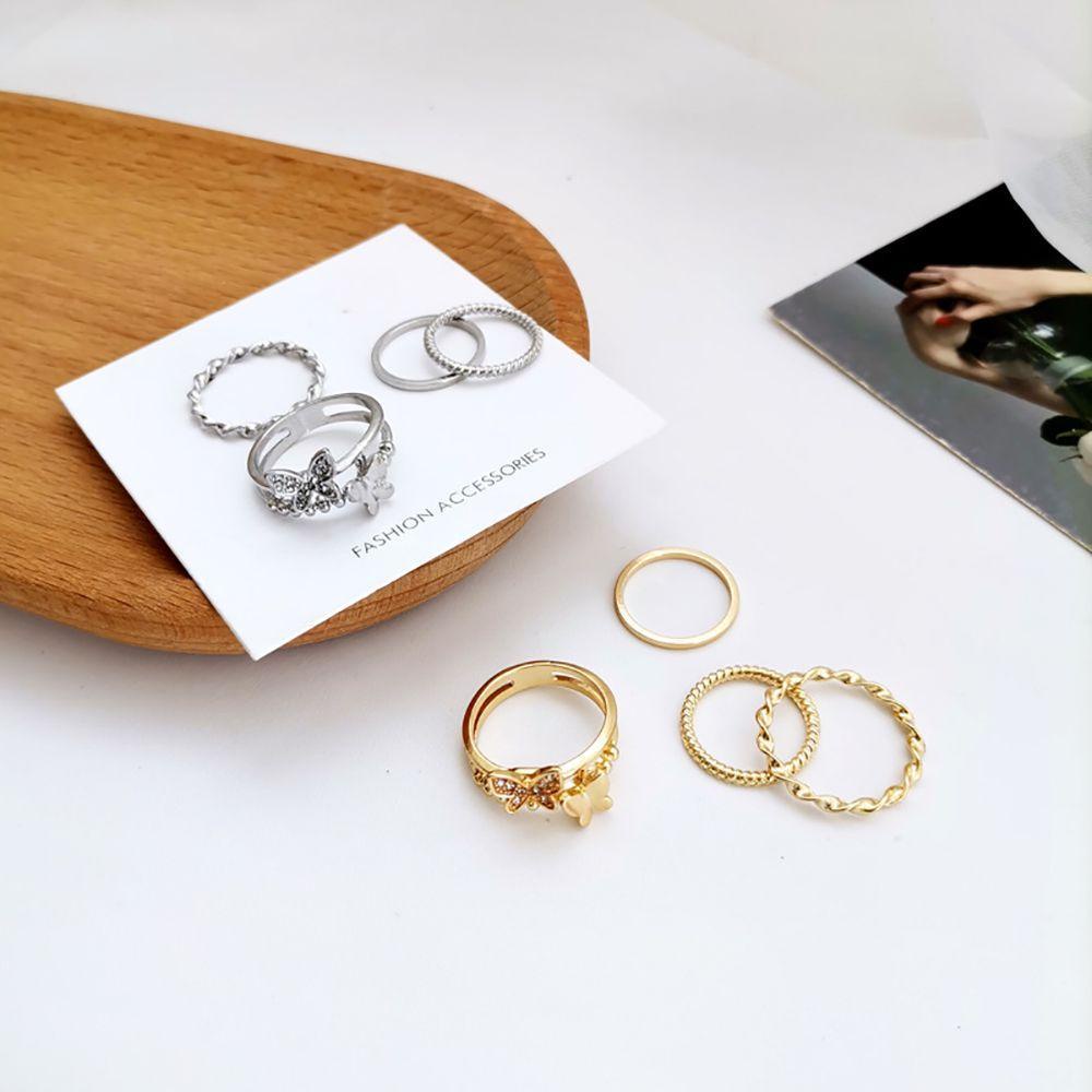 Set 4 / 5 Nhẫn Đeo Khớp Ngón Tay Bằng Hợp Kim Hình Bướm Đơn Giản Phong Cách Hàn Quốc Cho Nữ