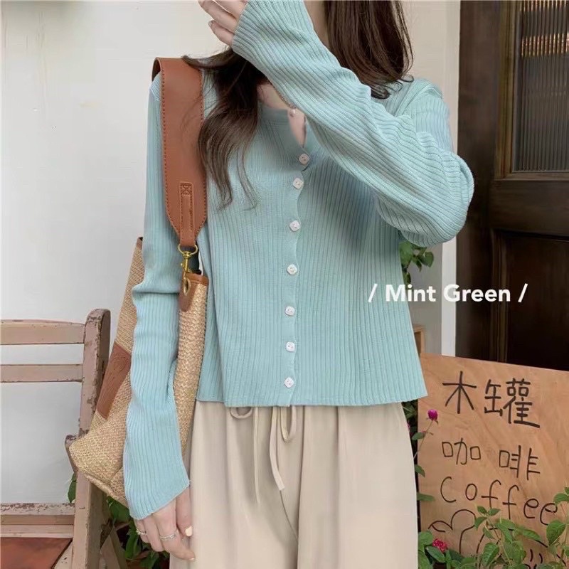 Áo cadigan cúc vuônh sợi dệt  chất đẹp, áo len croptop mềm  dài tay nhiều màu hàn quốc dành cho nữ
