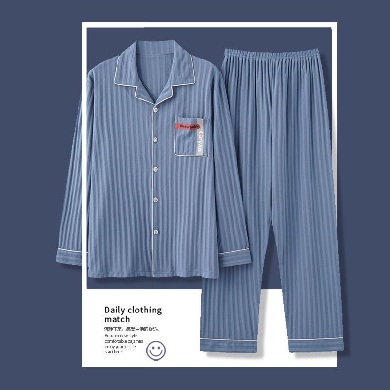 Bộ Đồ Ngủ Tay Dài Vải Cotton Plus Size Thời Trang Xuân Thu Cho Nam