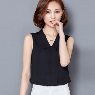 Áo chiffon sát nách cổ chữ V thời trang công sở thanh lịch