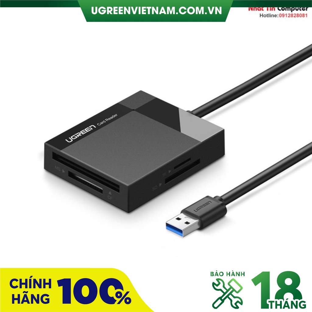 Đầu đọc thẻ USB 3.0 hỗ trợ SD/TF/MS/CF dài 0,5m 1m chính hãng Ugreen cao cấp