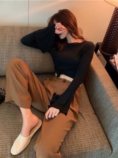 (Hàng có sẵn) Quần suông rủ chất cực đẹp (loại dài qua mắt cá chân, quần cạp cao, ống suông rộng) | BigBuy360 - bigbuy360.vn