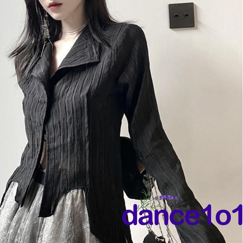 ✭VQ♔Women Trendy Solid Color Lapel Long Sleeve Button-Down Blouse
