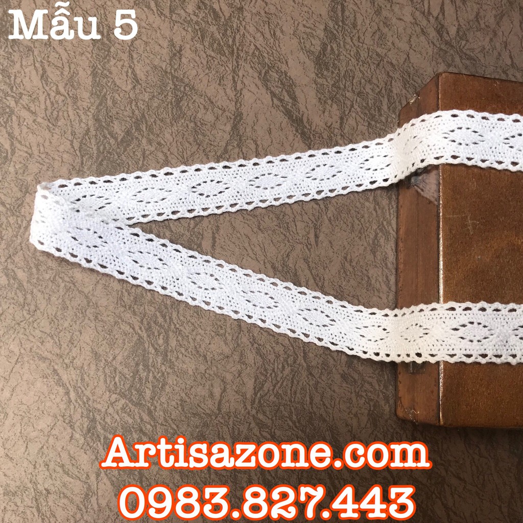 Ruy băng ren trắng cotton - Bản rộng từ 1,1cm - 4,5cm, dài 02 mét (tùy mẫu) - Đọc kỹ mô tả sản phẩm
