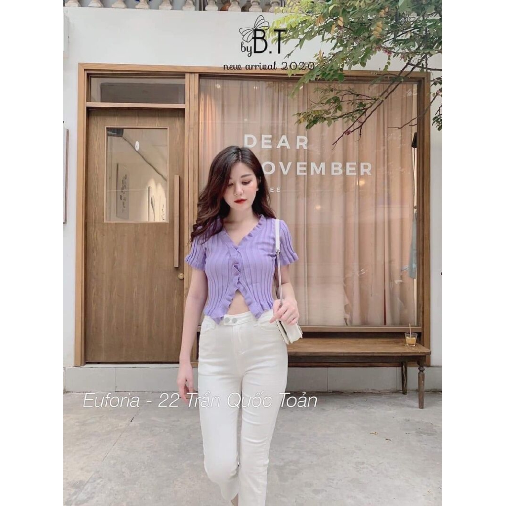 Áo cổ v khuy bèo croptop nhiều màu sắc | BigBuy360 - bigbuy360.vn