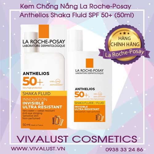 Kem Chống Nắng La Roche-Posay Anthelios Shaka Fluid SPF 50+ (50ml) - Dạng Sữa Lỏng Nhẹ Không Nhờn Rít