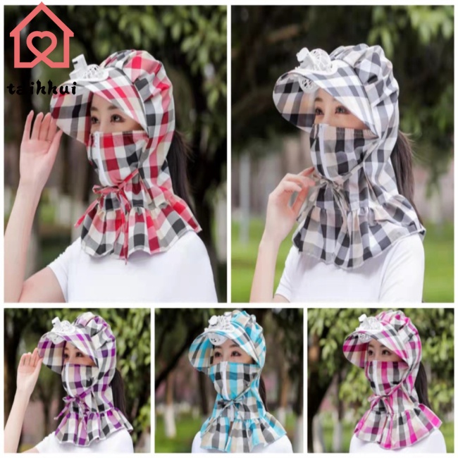 Mũ Rộng Vành Chống Nắng Có Quạt Làm Bằng Cotton Tia Uv Có Dây Đeo Bảo Vệ Cho Nữ