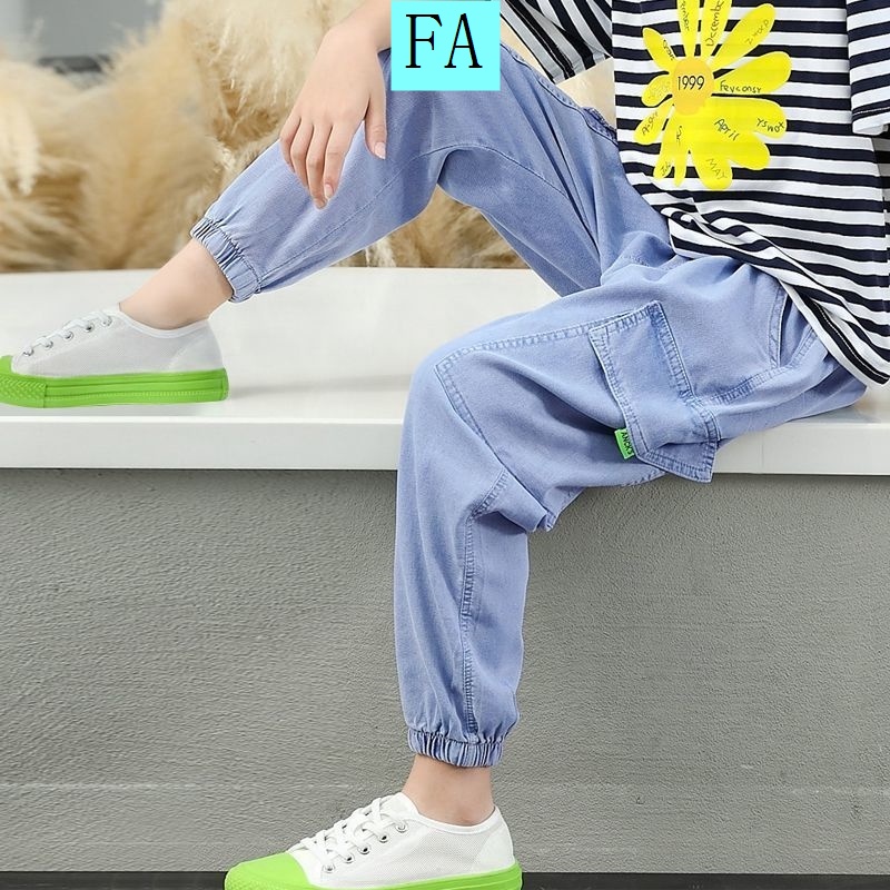 Quần jean dài dáng suông rộng chống muỗi thiết kế thời trang cho trẻ em trai 6-7-8-9-10 tuổi