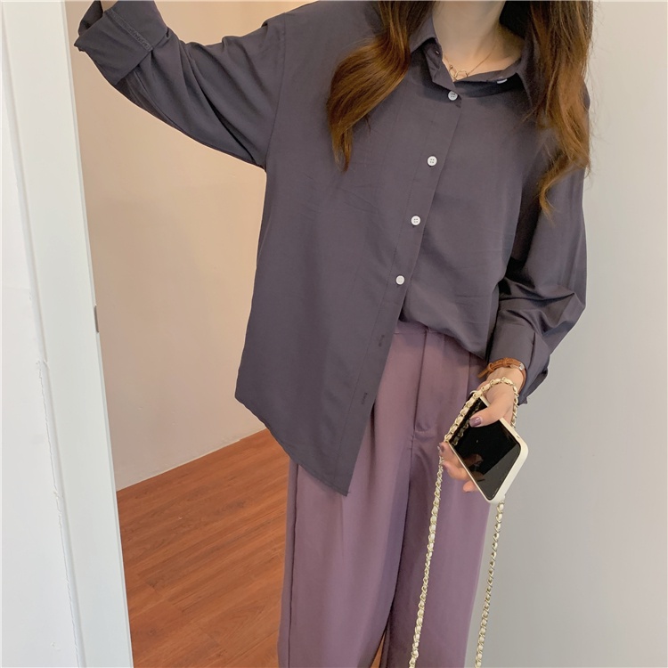Áo sơ mi trơn nữ Công sở Dài tay Form rộng Ulzzang Hàn Quốc Áo sơ mi nữ Tay dài Thời trang