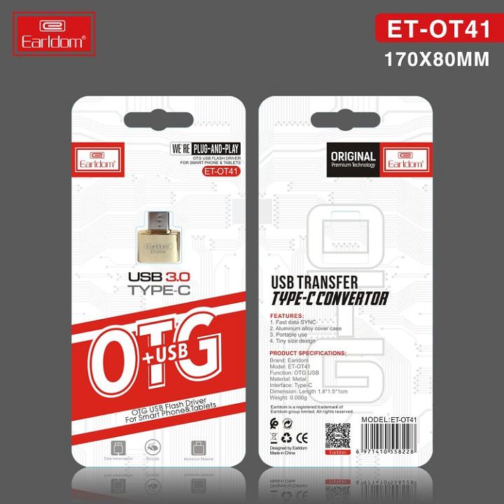 Jack Chuyển Đổi Chân Type- C Sang Cổng USB Earldom OT41