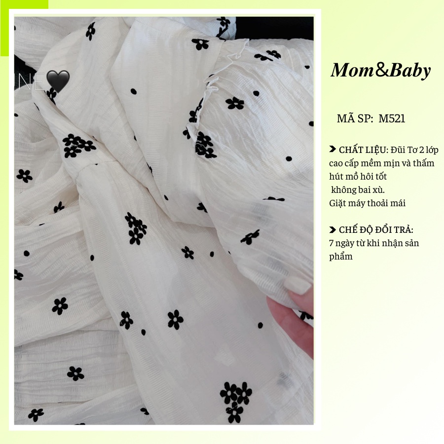 Váy bầu đầm bầu trắng ngắn tay hoa nhí thời trang thiết kế xinh xắn MSP521 Mom and Baby