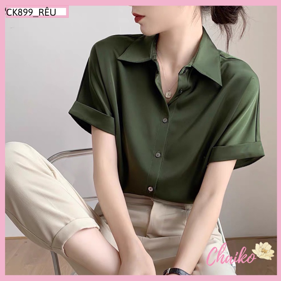 Áo sơ mi ngắn tay bigsize xanh rêu từ 40kg đến 75kg