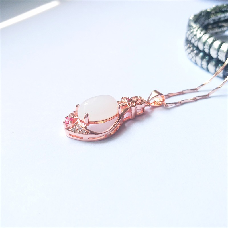 Dây Chuyền Mạ Vàng Hồng 18k Mặt Ngọc Bích Tự Nhiên Kiểu Dáng Trang Nhã Cho Nữ