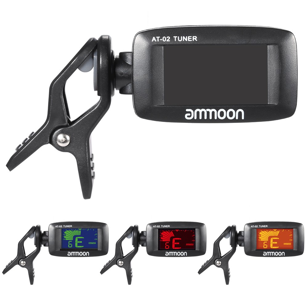 Ĩ ammoon AT-02 Electric Tuner Clip-on Three Colors Backlit Screen for Guitar Chromatic Bass Ukulele Universal Portable