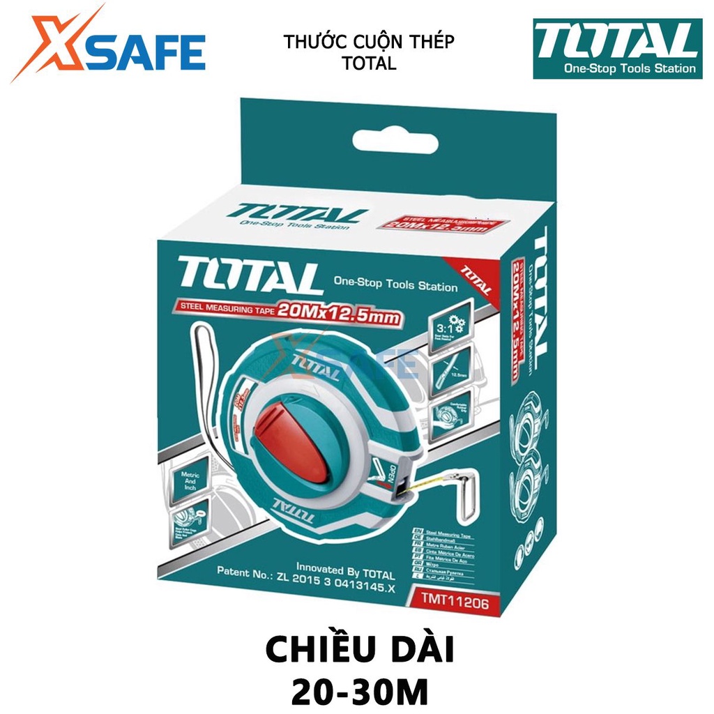 Thước dây sợi thủy tinh TOTAL Thước cuộn thủy tinh chiều dài 20-30m bề rộng lá thước 12.5mm độ bền cao, chịu nhiệt tốt