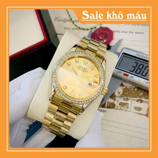(Thẻ bảo hành 12 tháng) Đồng hồ nam Rolex - viền đá dây kim loại chống nước -rolex.vienda