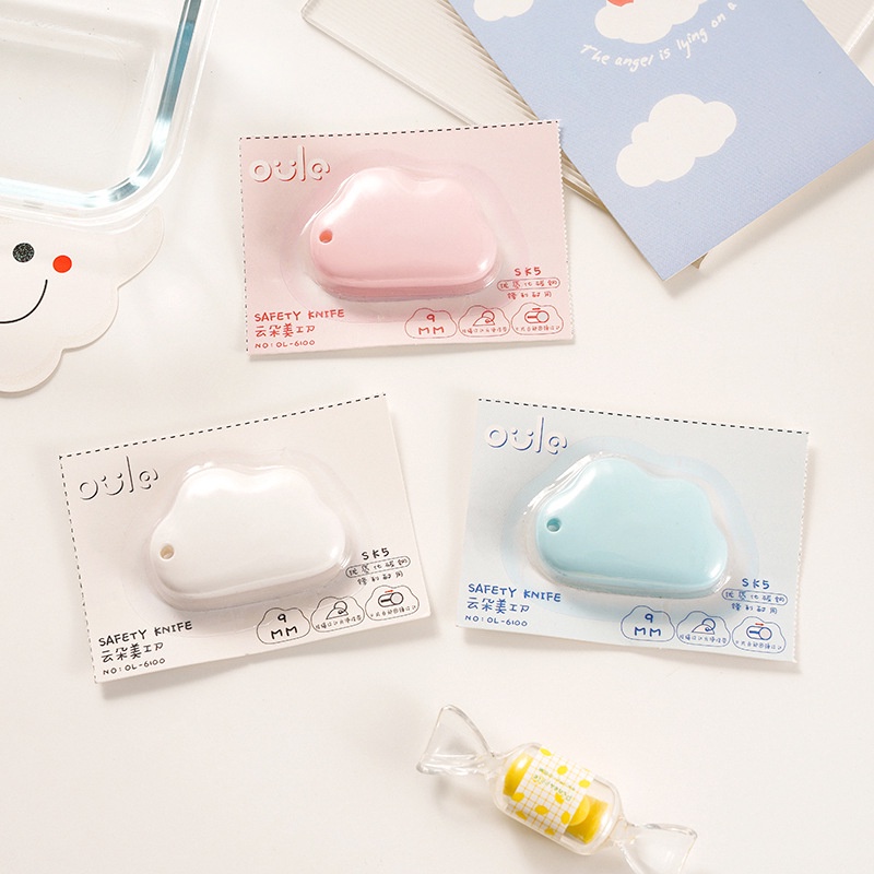 &lt;Video Review&gt; Dao Rọc Giấy Dễ Thương Kích Thước Nhỏ Mini Bỏ Túi Hình Đám Mây Có Nút Bấm Tự Thu Lưỡi Dao Nhiều Màu U015