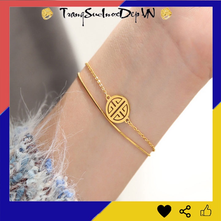 Lắc tay nữ titan 2 tầng chữ phước màu vàng sáng đẹp, bền màu, đem lại may mắn cho người đeo