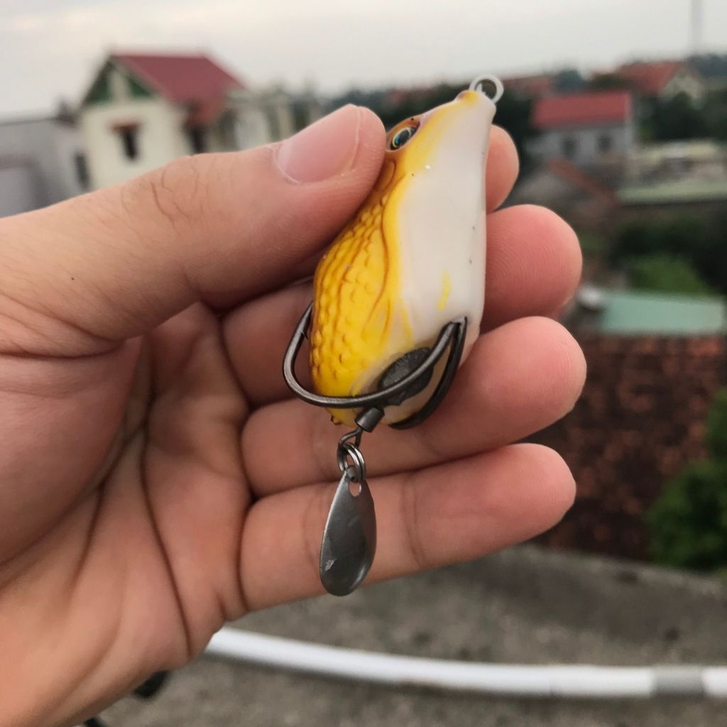 Mồi câu lure, bộ hôp mồi lure, gồm 4 mồi lure giả, 1 hạt gạo hỗ trợ lém xa,1 hộp đựng mồi và khóa link, chì câu cá