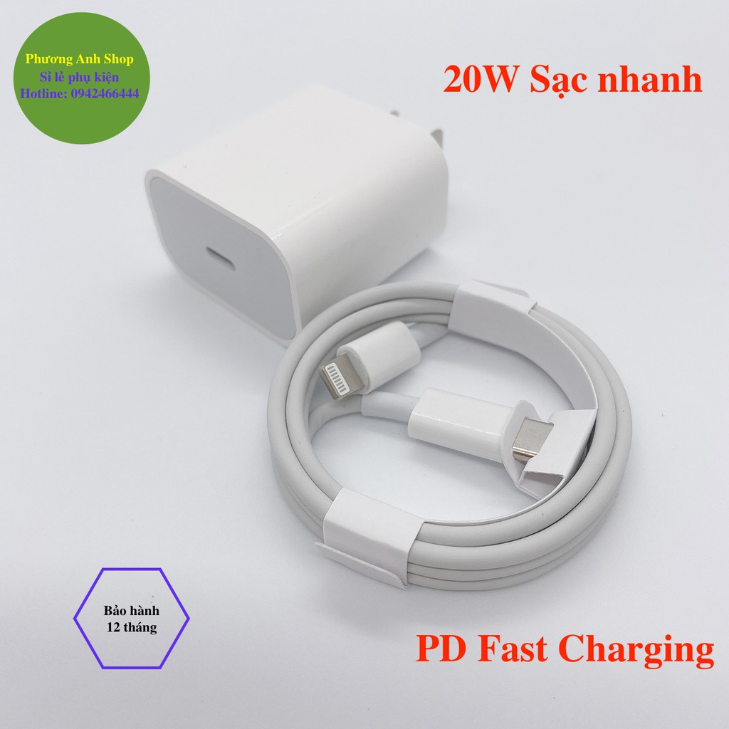 Bộ Củ Sạc Nhanh 20w Cho Iphone 11/12/X/8 IPad, Cáp Sạc Nhanh USB-C To Lightning