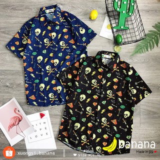 [Banana]- Áo sơ mi hoạt hình đầu lâu kim cương (M, L, XL)