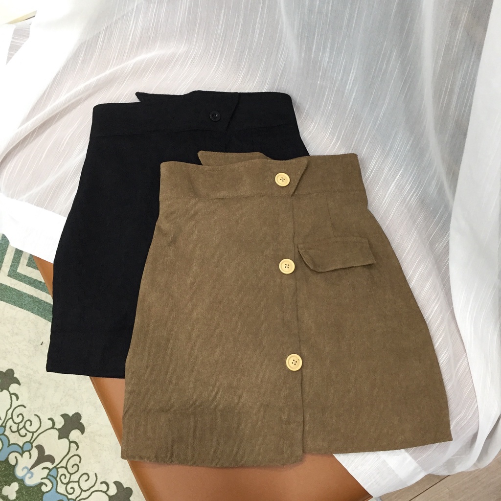 Chân váy nhung cạp cao 3 cúc mẫu mới cực hot, chân váy chữ A vải nhung kẻ có quần trong tiện lợi | BigBuy360 - bigbuy360.vn