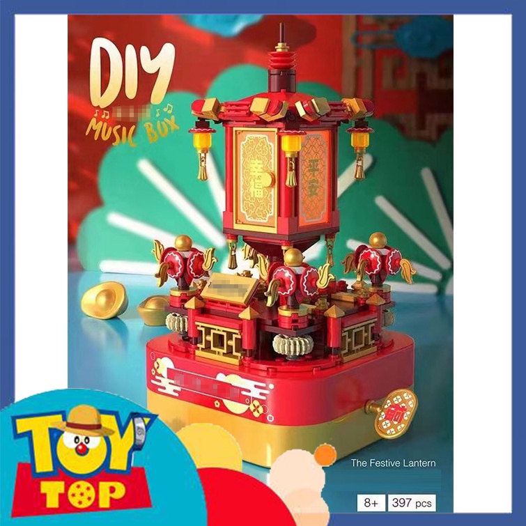 Đồ chơi lắp ráp ghép đèn lồng tết hộp nhạc New Year năm mới DIY xếp hình có 397 mảnh ghép