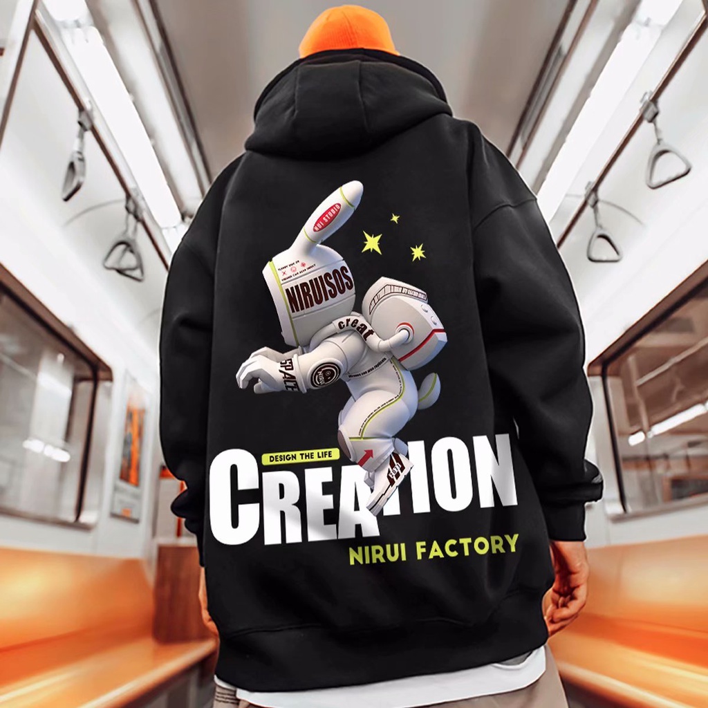 Áo khoác Hoodie dáng rộng có in hình thời trang cao cấp cho nam