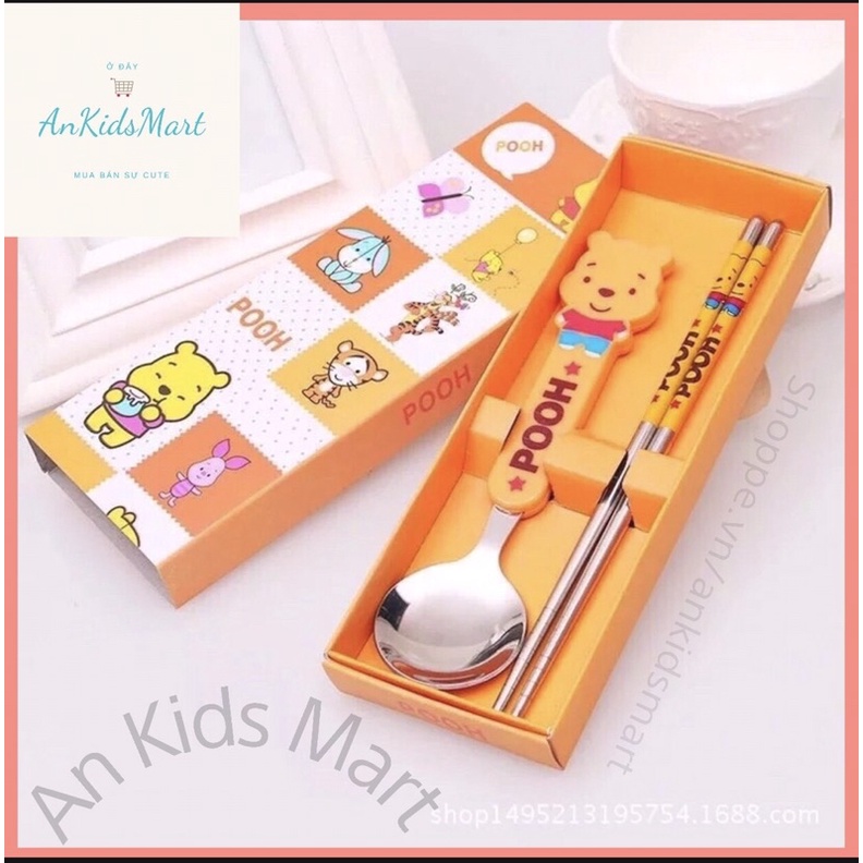Set đũa + thìa inox hình thú hoạt hình dễ thương