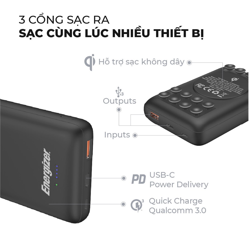 Sạc Dự Phòng Không Dây 10.000 MAH Hỗ Trợ Cốc Hút dính Chắc Chắn tiện lợi khi mang đi k sợ bị rơi bảo hành 24 tháng