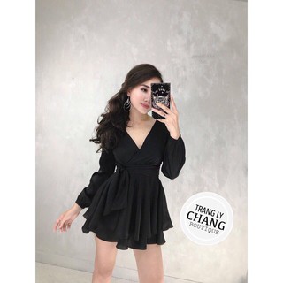 Jum xòe cao cấp cổ đắp chéo kèm dây cột eo from chuẩn đẹp