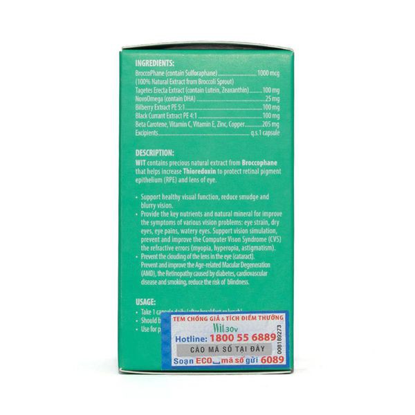 Viên uống Wit tăng cường thị lực, giảm mờ, mỏi mắt