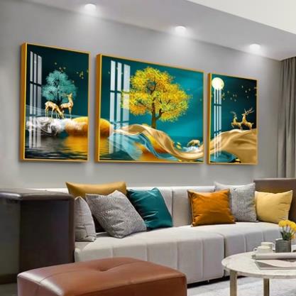 A13 Tranh Treo Tường Bộ 3 Phòng Khách/ Ngủ/ Đại sảnh Decor Nhà Nghỉ Lối Vào Khách Sạn Hươu Sao Nai Phú Quý
