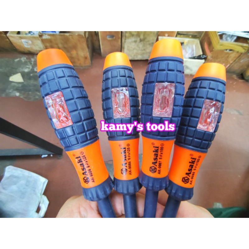 Tua vít bake dẹp cách điện kiêm bút thử điện Asaki AK-0988 AK-9089 6x125mm, tô vít