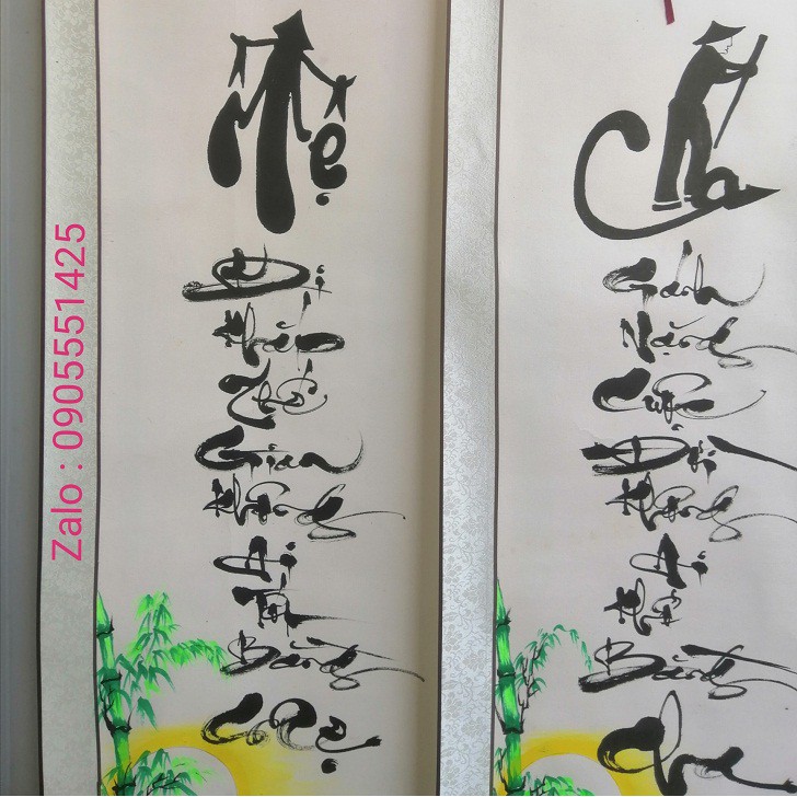 Tranh Thư pháp cha mẹ.Quà tặng mừng tân gia,khai trương, sinh nhật.Mừng thọ ông bà,cha mẹ.Quà tết.Tranh trang trí tết