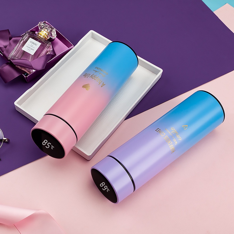 Bình Giữ Nhiệt Kết Hợp Đo Nhiệt Độ Nước Bằng Màn Hình LED Cảm Ứng 4 Màu Macaron