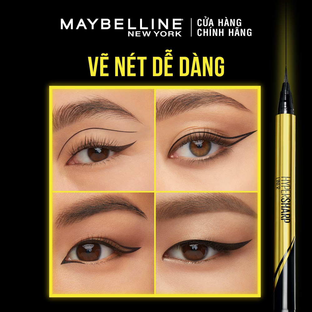 Bút kẻ mắt nước siêu sắc mảnh không lem không trôi Maybelline New York HyperSharp Liner Đen 0.5g