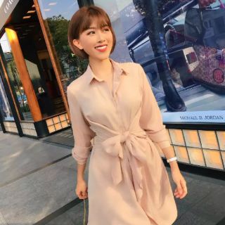 Đầm sơ mi thắt eo