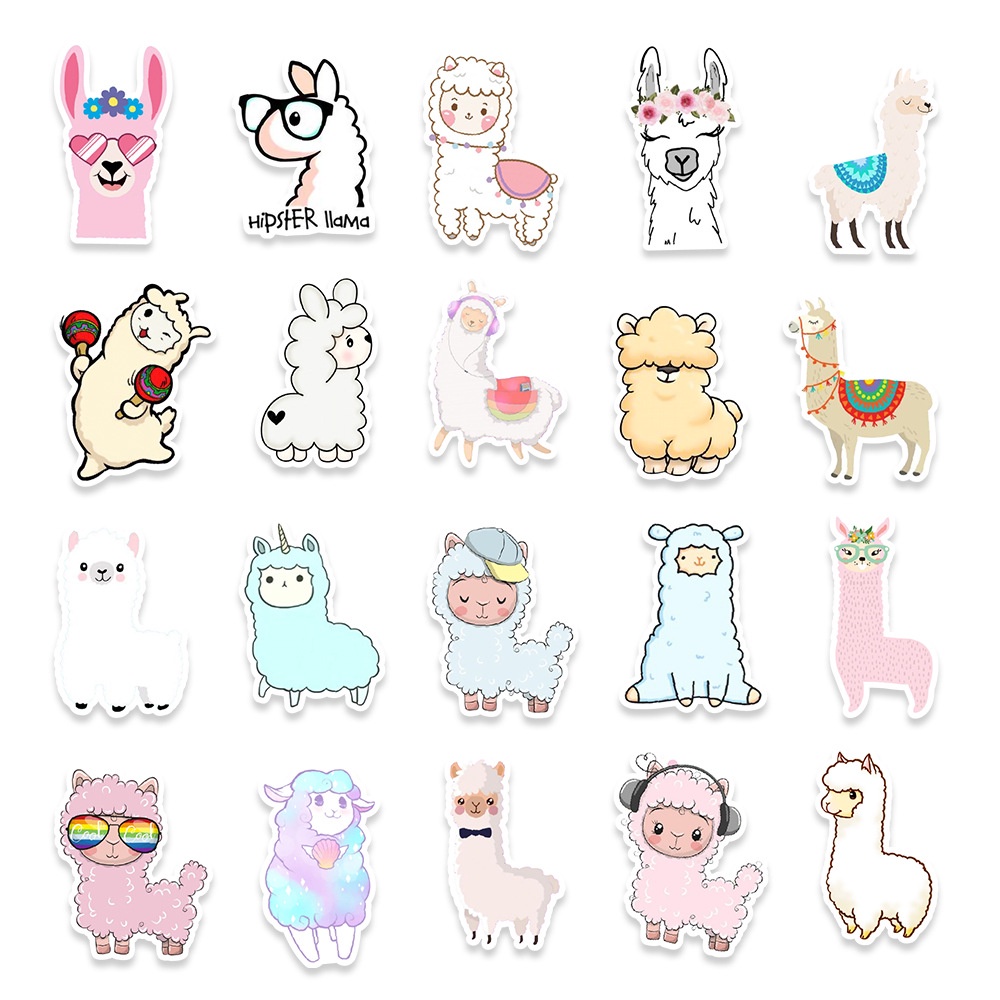 Set 20 sticker hình dán lạc đà Alpaca chống nước dán sổ tay, mũ bảo hiểm, xe máy, bình nước, vali, ván trượt siêu hot