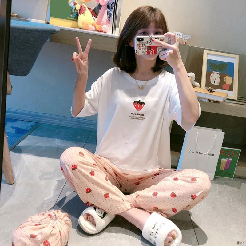 Bộ Đồ Ngủ Ngắn Tay In Hoạt Hình Dễ Thương Cho Nữ